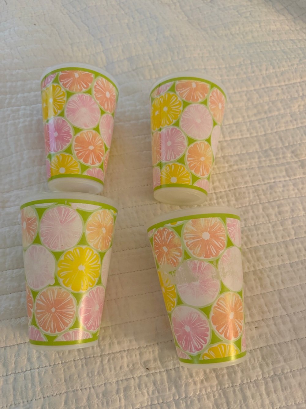 Lilly Style Pool Cups Set of 4 Tropical Plastic Cups Poolside lemon